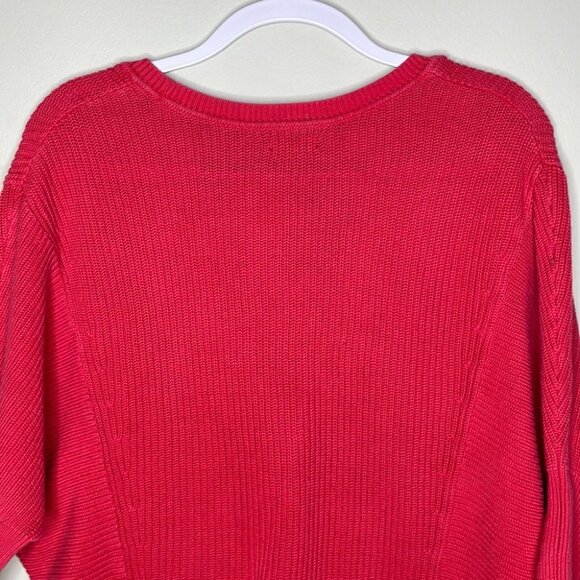 Y2K Express Size S Coral Dolman Sleeve Relaxed Fit VNeck 3/4 Sleeve Knit Sweater - Picture 6 of 7